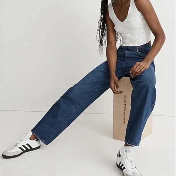 NWT Madewell Baggy Straight Jeans in Dark Worn Indigo Wash - Picture 1 of 4